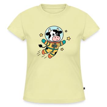 Kuh-Astronaut im All - SLIM FIT Frauen Organic T-Shirt - Buttergelb - Vorne - AI Model Female 172 light (172cm)