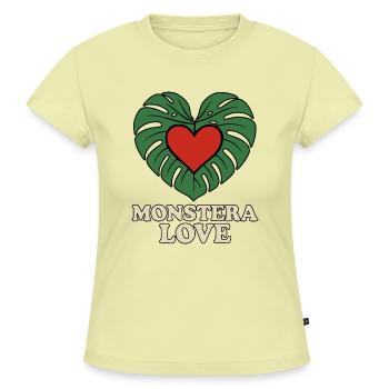 Monstera Love - SLIM FIT Frauen Organic T-Shirt - Buttergelb - Vorne - AI Model Female 172 light (172cm)