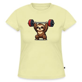 Kraftvolles Faultierlifting - SLIM FIT Frauen Organic T-Shirt - Buttergelb - Vorne - AI Model Female 172 light (172cm)