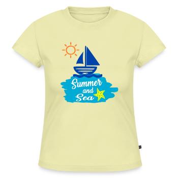 Summer and Sea - Sommerdesign  - SLIM FIT Frauen Organic T-Shirt - Buttergelb - Vorne - AI Model Female 172 light (172cm)