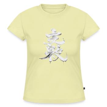  Japanisches Kanji Samurai Energie Urban Japan - SLIM FIT Frauen Organic T-Shirt - Buttergelb - Vorne - AI Model Female 172 light (172cm)