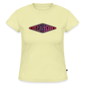 Hardstyle Hemd - Hardcore Techno Rave Vibes - SLIM FIT Frauen Organic T-Shirt - Buttergelb - Vorne - AI Model Female 172 light (172cm)