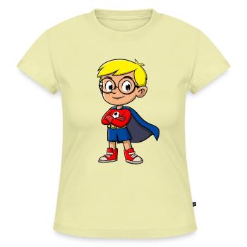 Kleiner Superheld mit Brille - SLIM FIT Frauen Organic T-Shirt - Buttergelb - Vorne - AI Model Female 172 light (172cm)