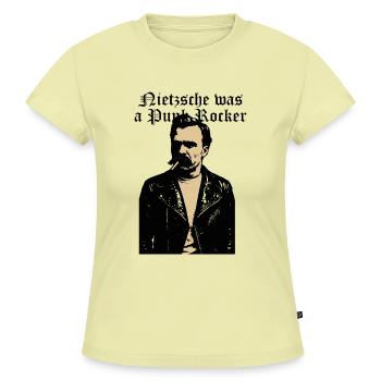 Friedrich Nietzsche war ein Geschenk des Punkrockers - SLIM FIT Frauen Organic T-Shirt - Buttergelb - Vorne - AI Model Female 172 light (172cm)