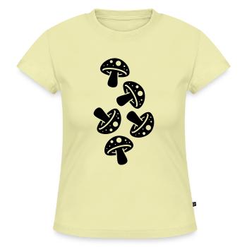 Pilze Champignon Fliegenpilz - SLIM FIT Frauen Organic T-Shirt - Buttergelb - Vorne - AI Model Female 172 light (172cm)