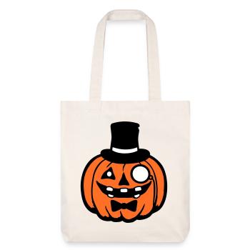 Vornehmer Kürbis Zylinder Monokel Halloween reich - Stanley/Stella recycelter Heavyweight Stoffbeutel - Naturweiß - Vorne