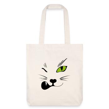 Zwinker Katze - Miau! - Stanley/Stella recycelter Heavyweight Stoffbeutel - Naturweiß - Vorne