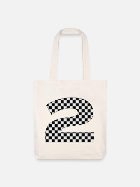 Checkerboard Muster - Zahl 2 - Stanley/Stella recycelter Heavyweight Stoffbeutel - Naturweiß