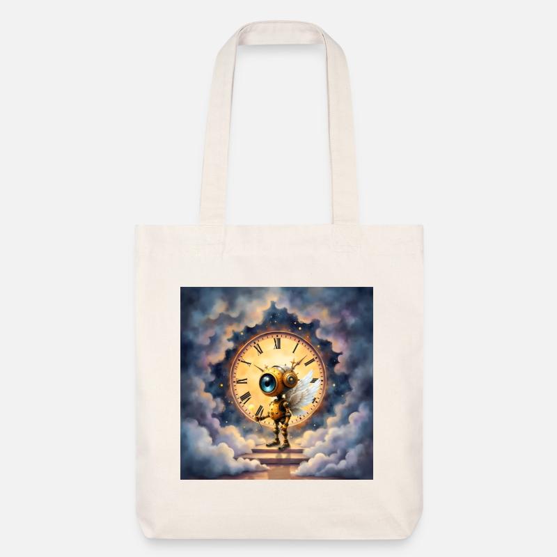 Winged Robot in Celestial Clock - Stanley/Stella Heavyweight Recycled Tote Bag - natural white