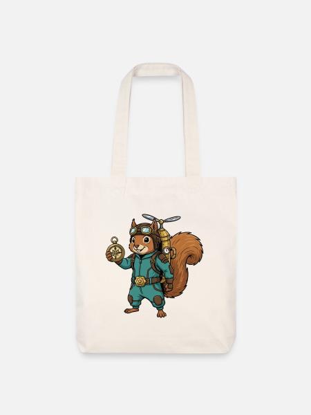 Squirrel Steampunk Aviator Jetpack-Kompass - Stanley/Stella recycelter Heavyweight Stoffbeutel - Naturweiß