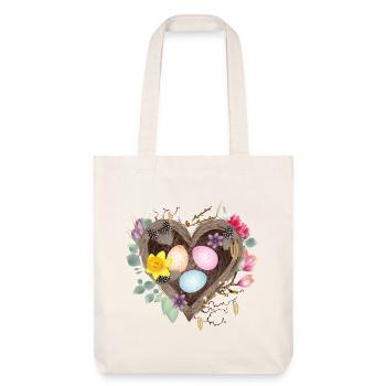 Heart-shaped nest with colorful Easter eggs - Stanley/Stella Heavyweight Recycled Tote Bag - natural white - Front