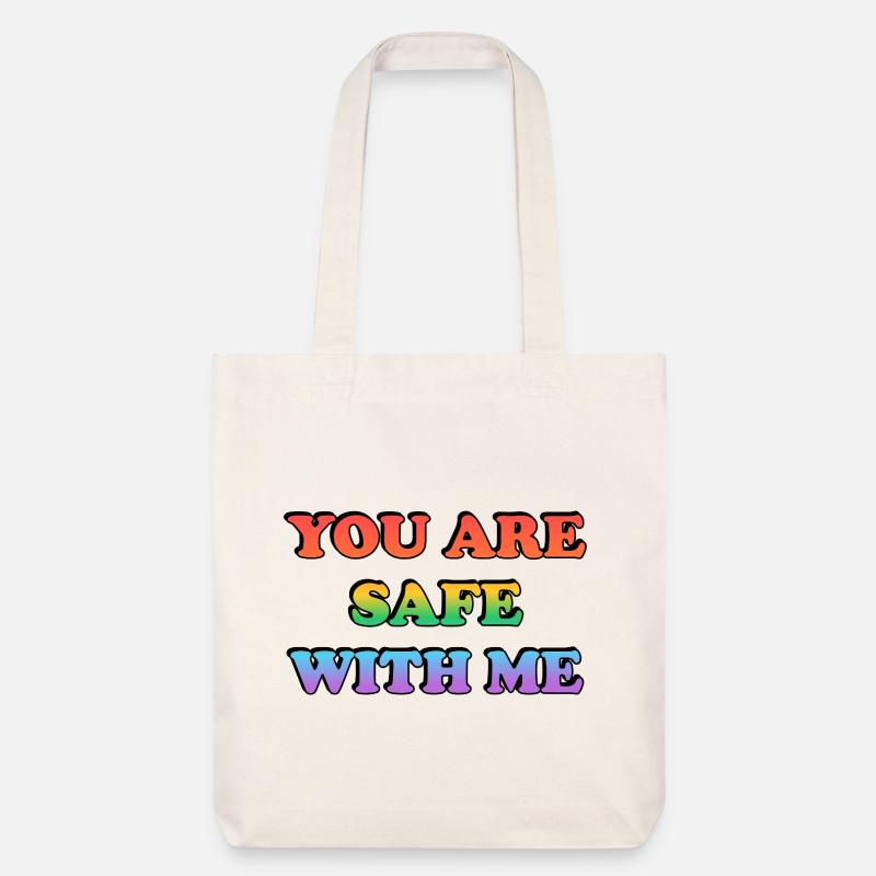 Du bist bei mir sicher Regenbogentext LGBT Safe Space - Stanley/Stella recycelter Heavyweight Stoffbeutel - Naturweiß