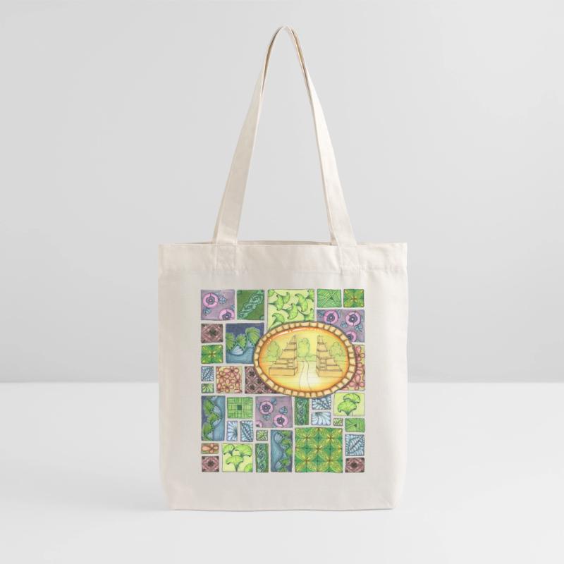 Bali temple on pattern patchwork Stanley/Stella Heavyweight Recycled Tote Bag