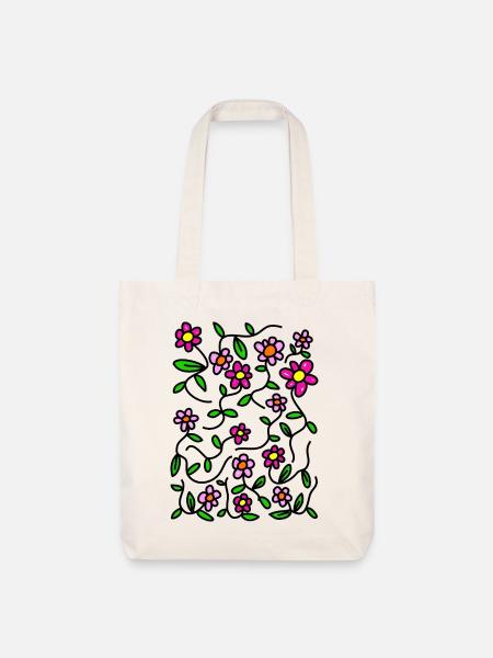 Rosa blühende Doodle-Gänseblümchen - Stanley/Stella recycelter Heavyweight Stoffbeutel - Naturweiß