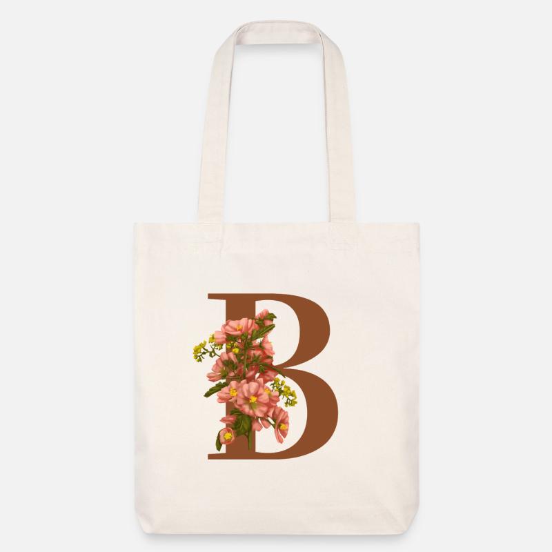 Florales Monogramm B – Botanischer Buchstabe Kunstdruck - Stanley/Stella recycelter Heavyweight Stoffbeutel - Naturweiß