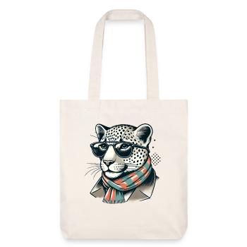 Léopard cool avec lunettes et écharpe – tendance - Tote bag épais recyclé Stanley/Stella - blanc cassé - Devant