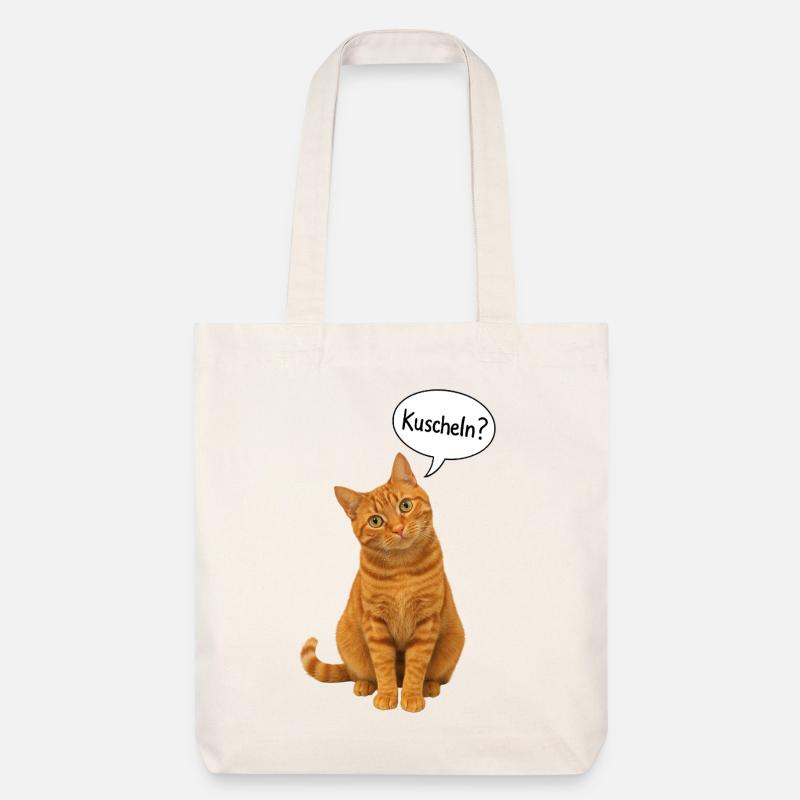 Red cat with tilted head asks: "Cuddle?" - Stanley/Stella Heavyweight Recycled Tote Bag - natural white