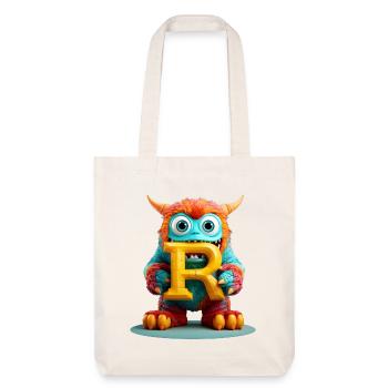 Bunter Monster mit Buchstabe R - Stanley/Stella recycelter Heavyweight Stoffbeutel - Naturweiß - Vorne