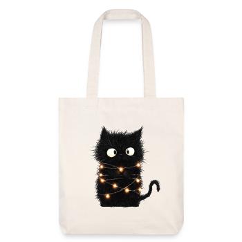 Lustige Lichterkette Katze Weihnachtsbaum Geschenk - Stanley/Stella recycelter Heavyweight Stoffbeutel - Naturweiß - Vorne