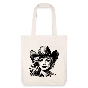 Retro Cow Girl, Line Art Western Style - Stanley/Stella recycelter Heavyweight Stoffbeutel - Naturweiß - Vorne