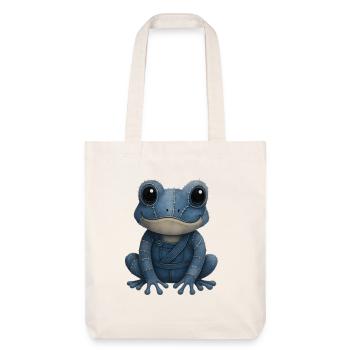 Denim Patchwork Frosch - Stanley/Stella recycelter Heavyweight Stoffbeutel - Naturweiß - Vorne