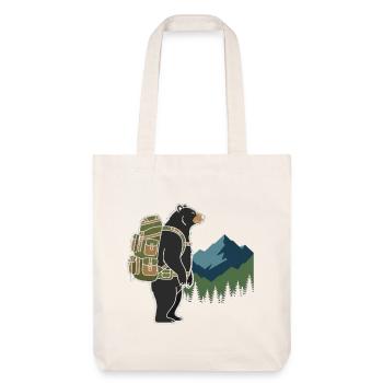 Bär mit Rucksack vor Berglandschaft - Stanley/Stella recycelter Heavyweight Stoffbeutel - Naturweiß - Vorne