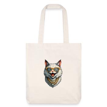 Happy Lady Cat -  Sonnenbrille & Goldketten - Stanley/Stella recycelter Heavyweight Stoffbeutel - Naturweiß - Vorne
