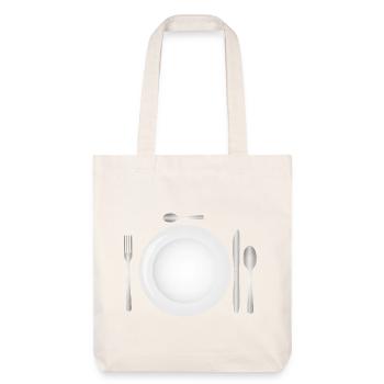 Mise en place de la table avec assiette vide et couverts - Tote bag épais recyclé Stanley/Stella - blanc cassé - Devant