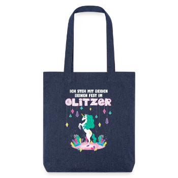 Ich steh mit beiden Beinen fest im Glitzer Einhorn - Stanley/Stella recycelter Heavyweight Stoffbeutel - melange Blue - Vorne