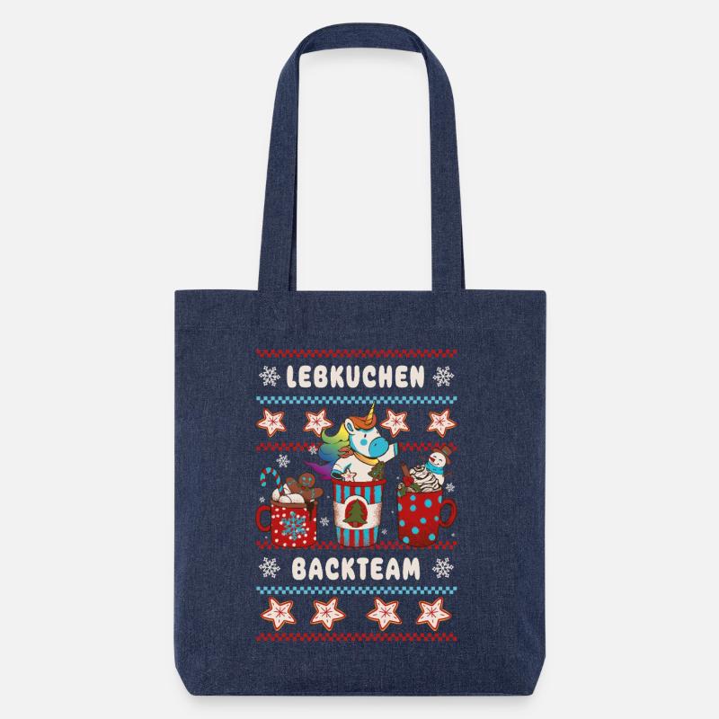 Lebkuchen Backteam - Weihnachtsbäckerei - Einhorn - Stanley/Stella recycelter Heavyweight Stoffbeutel - melange Blue