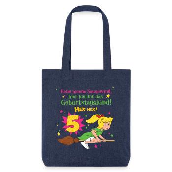 Bibi Blocksberg Geburtstagsdesign 5 Jahre - Stanley/Stella recycelter Heavyweight Stoffbeutel - melange Blue - Vorne