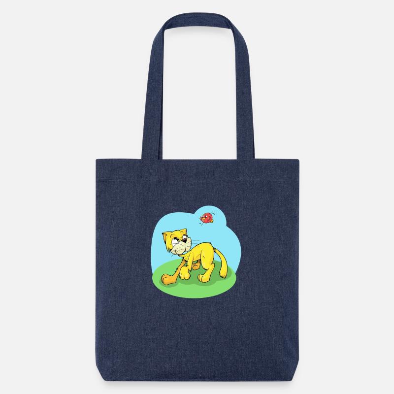 Chat avec oiseau - Tote bag épais recyclé Stanley/Stella - mélange bleu