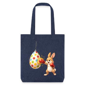 Boxender Osterhase mit Osterei-Boxsack - Stanley/Stella recycelter Heavyweight Stoffbeutel - melange Blue - Vorne