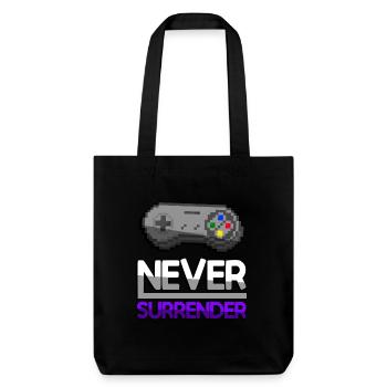 NEVER SURRENDER (Lila) + SNES Controller - Gaming - Stanley/Stella recycelter Heavyweight Stoffbeutel - Schwarz - Vorne