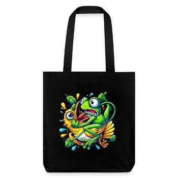 drôle de grenouille s’accrochant à un oiseau dessin animé - Tote bag épais recyclé Stanley/Stella - noir - Devant