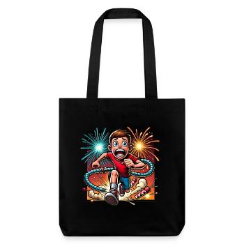 Lustiges Feuerwerk Flucht Cartoon Design - Stanley/Stella recycelter Heavyweight Stoffbeutel - Schwarz - Vorne