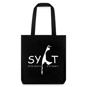 Sylt Koordinaten - Stanley/Stella recycelter Heavyweight Stoffbeutel - Schwarz - Vorne
