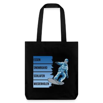 Essen - Snowboard - Schlafen - Wiederholen - Stanley/Stella recycelter Heavyweight Stoffbeutel - Schwarz - Vorne