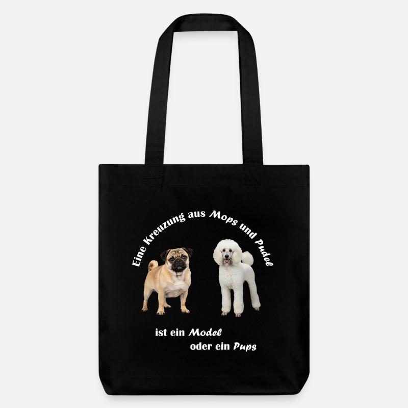 Kreuzung Pudel und Mops - Stanley/Stella recycelter Heavyweight Stoffbeutel - Schwarz