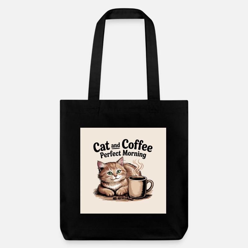 Katze und Kaffe ist ein perfekter Morgen - Stanley/Stella recycelter Heavyweight Stoffbeutel - Schwarz
