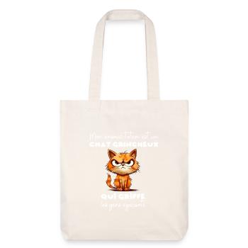 Mon animal totem : un chat grognon - Tote bag épais recyclé Stanley/Stella - blanc cassé - Devant