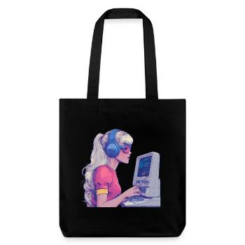 Retro Gamer Girl im Neonstil - Stanley/Stella recycelter Heavyweight Stoffbeutel - Schwarz - Vorne