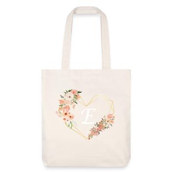Buchstabe e florales goldenes Herz - Stanley/Stella recycelter Heavyweight Stoffbeutel - Naturweiß - Vorne