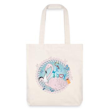 Flamingo mit Baby und Baby Utensilien in Blau - Stanley/Stella recycelter Heavyweight Stoffbeutel - Naturweiß - Vorne