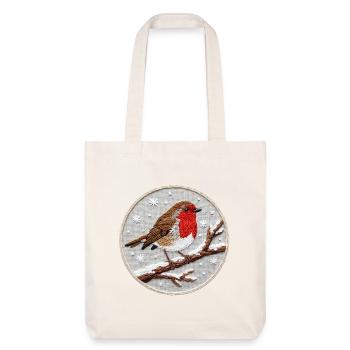 Robin embroidered on a twig (printed) - Stanley/Stella Heavyweight Recycled Tote Bag - natural white - Front