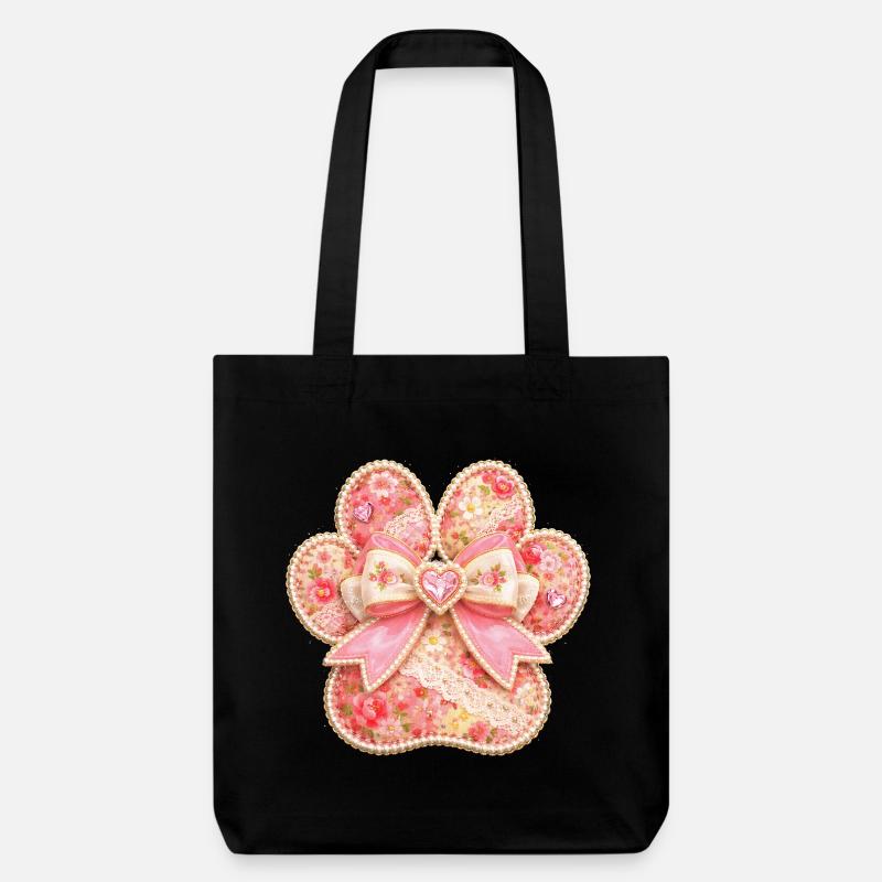 Süße Pfote Schleife Blumen Coquette Design - Stanley/Stella recycelter Heavyweight Stoffbeutel - Schwarz