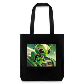 mignon petit extraterrestre rétro vintage vert volant un OVNI - Tote bag épais recyclé Stanley/Stella - noir - Devant