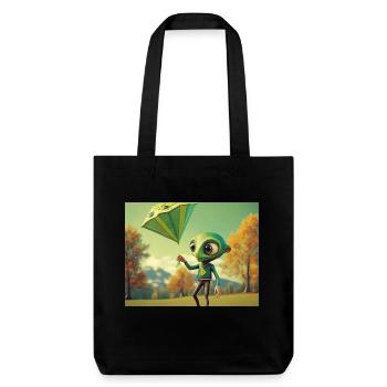 niedlich klein grün retro vintage alien fliegen einen drachen fliegen - Stanley/Stella recycelter Heavyweight Stoffbeutel - Schwarz - Vorne