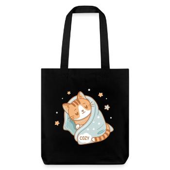 Chat douillet sous couverture étoilée Cozy - Tote bag épais recyclé Stanley/Stella - noir - Devant