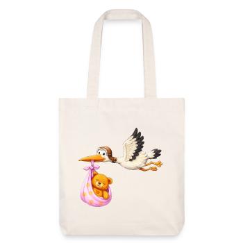 Baby Mädchen Storch mit Teddy im Tuch Geschenk - Stanley/Stella recycelter Heavyweight Stoffbeutel - Naturweiß - Vorne